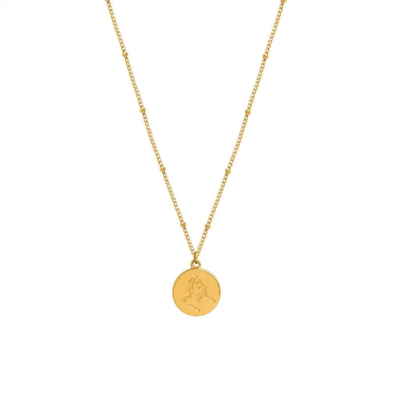 Gold Jewelry Stainless Steel Coin Pendant Necklace Women Simple Abstract Engraved Female Portrait Necklace 18k Gold Plated