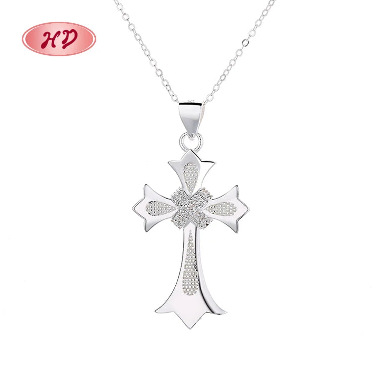 Wholesale Luxury Cubic Zirconia Real Big Cross Sterling Silver Religious Necklaces Pendant Fashionable Jewelry