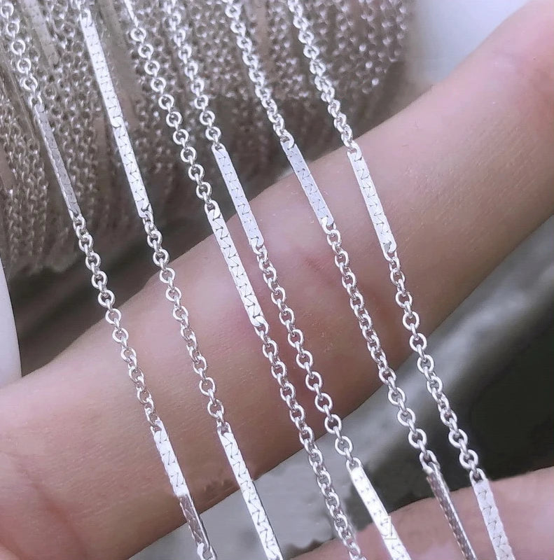 Creative 925 Sterling Silver Rectangle Bar Chain C Link Chain Combined O Chain for DIY Handmade Necklace Bracelet Jewelry Making