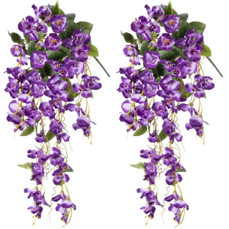 Artificial Hibiscus Hanging Flower Plants Spring Summer Purple Silk Long Trailing Vines Flower for Garden Front Door Porch Patio