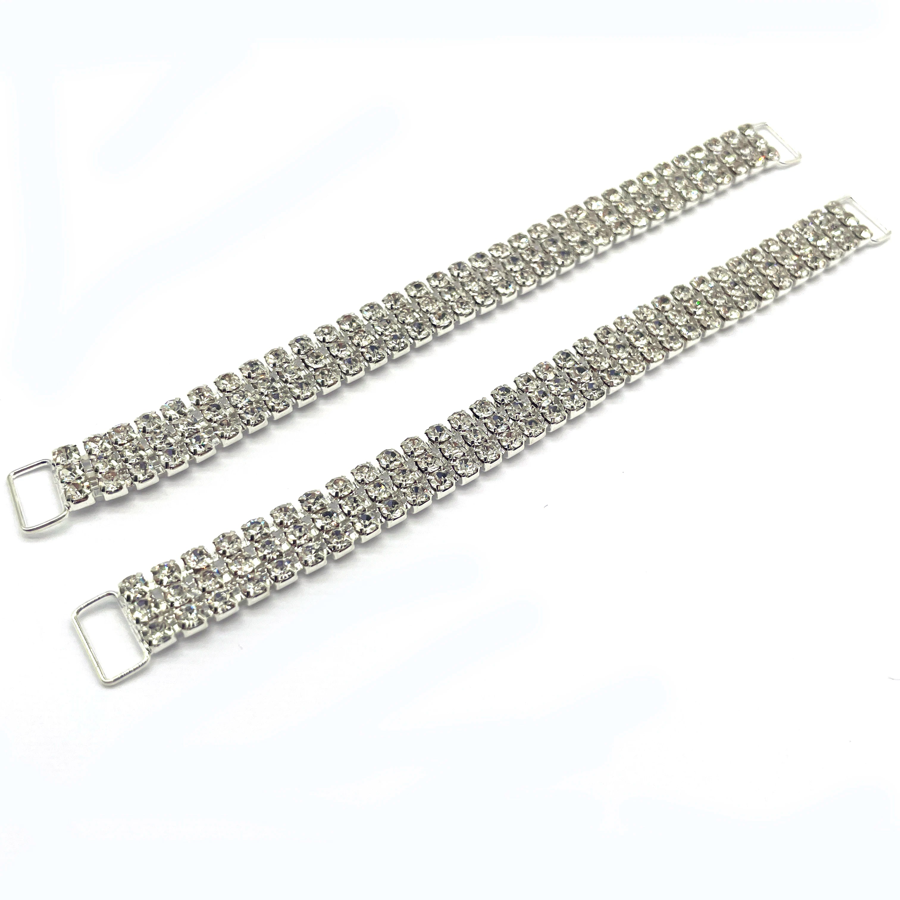 16cm 3-Row Close Chain Crystal Rhinestone Bikini Connector Clip Buckles Versatile Clip-on Shoes Belts Bags Competition Garments