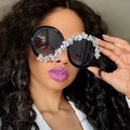 DL Glasses Round Crystal Women Sunglasses 2023 Custom Logo Oversized Diamond Rhinestone Bling Sun Glasses Shades Eyewear