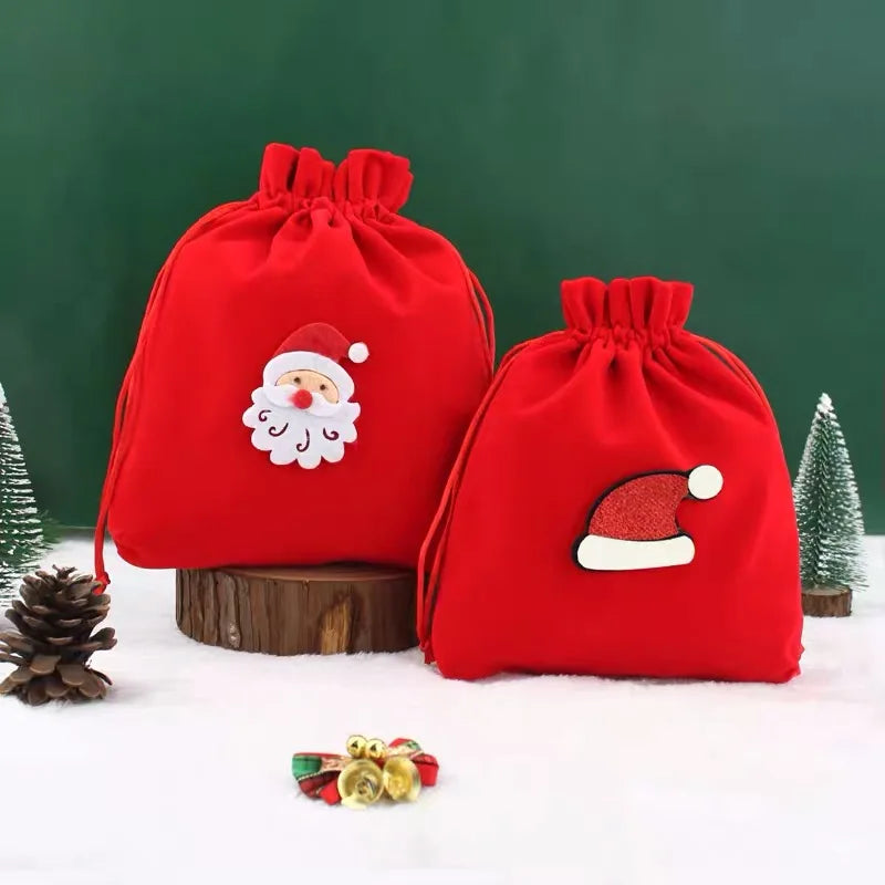 Luxury Small Drawstring Velvet Jewelry Pouches with Custom Logo Red Color Textile Packaging Handbag Shoe Dust Drawstring Bag