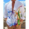 RNSHANGER Spring 3D Print Shirts Men's Long-Sleeved Stand-Up Collar Casual Shirt Cardigan Fashion Loose Shirt for Men
