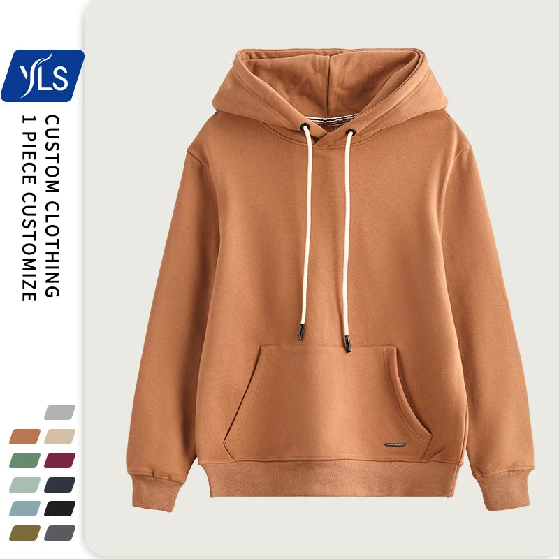 YLS Wholesale High Quality Men Blank 470GSM Heavy Thick 85% Cotton Brushed Fleece Winter Solid Custom Embroidered Hoodies
