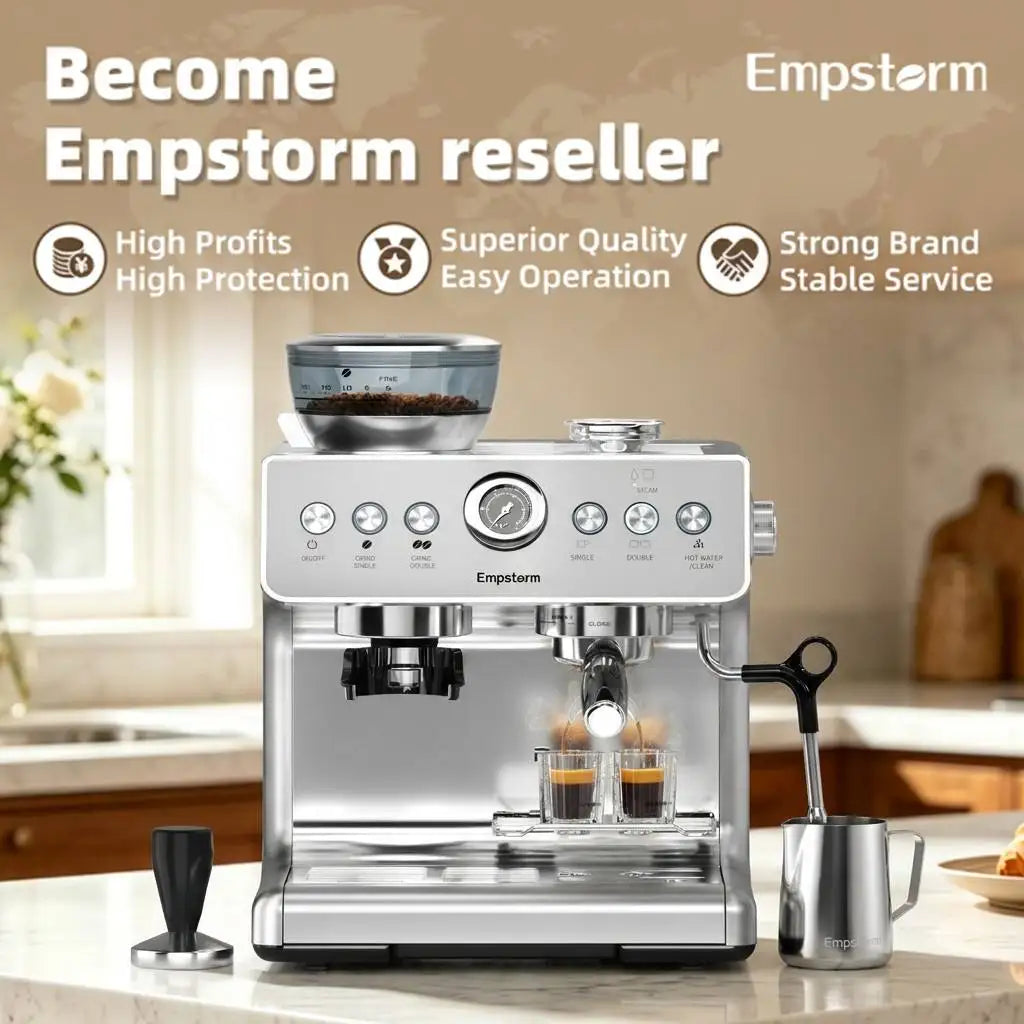 Empstorm 21M Professional Electric Espresso Coffee Machine with Adjustable Grinder  Bean-to-Cup for Household and Hotel Use