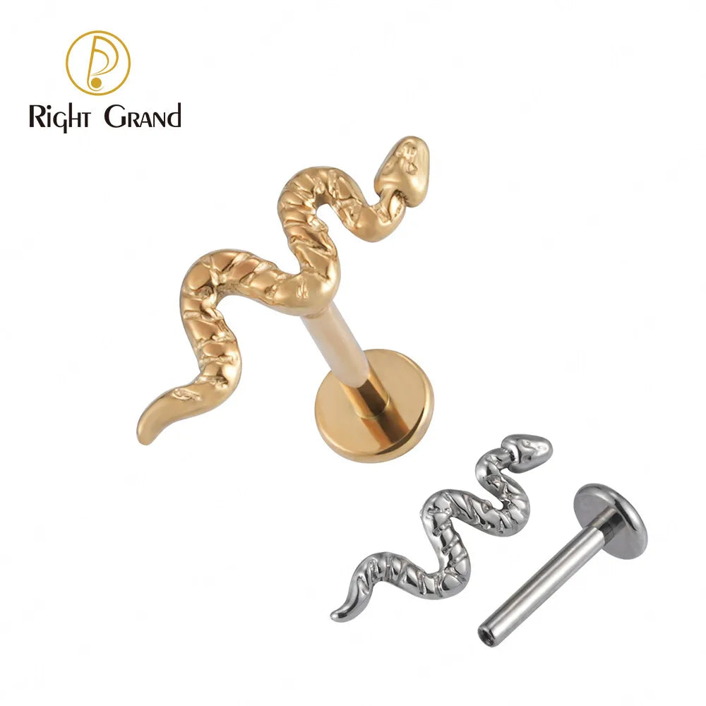 ASTM F136 Titanium Implant Grade Internal Thread Snake Labret Tragus Piercings