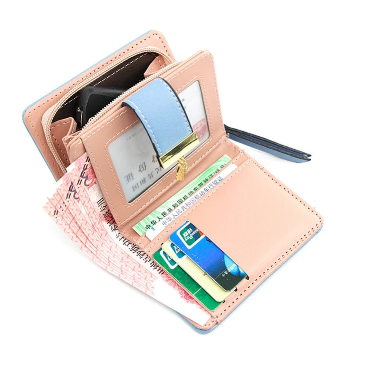 Custom Korean Slim Girl Short Travel Fashion pink Vintage Small Top Quality Luxury Wallet with logo