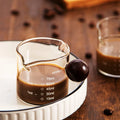 Custom Double Spouts Borosilicate Glass Milk Coffee Measuring Cup Ounces Cup Espresso Glass Shot Cup With Wood Handle
