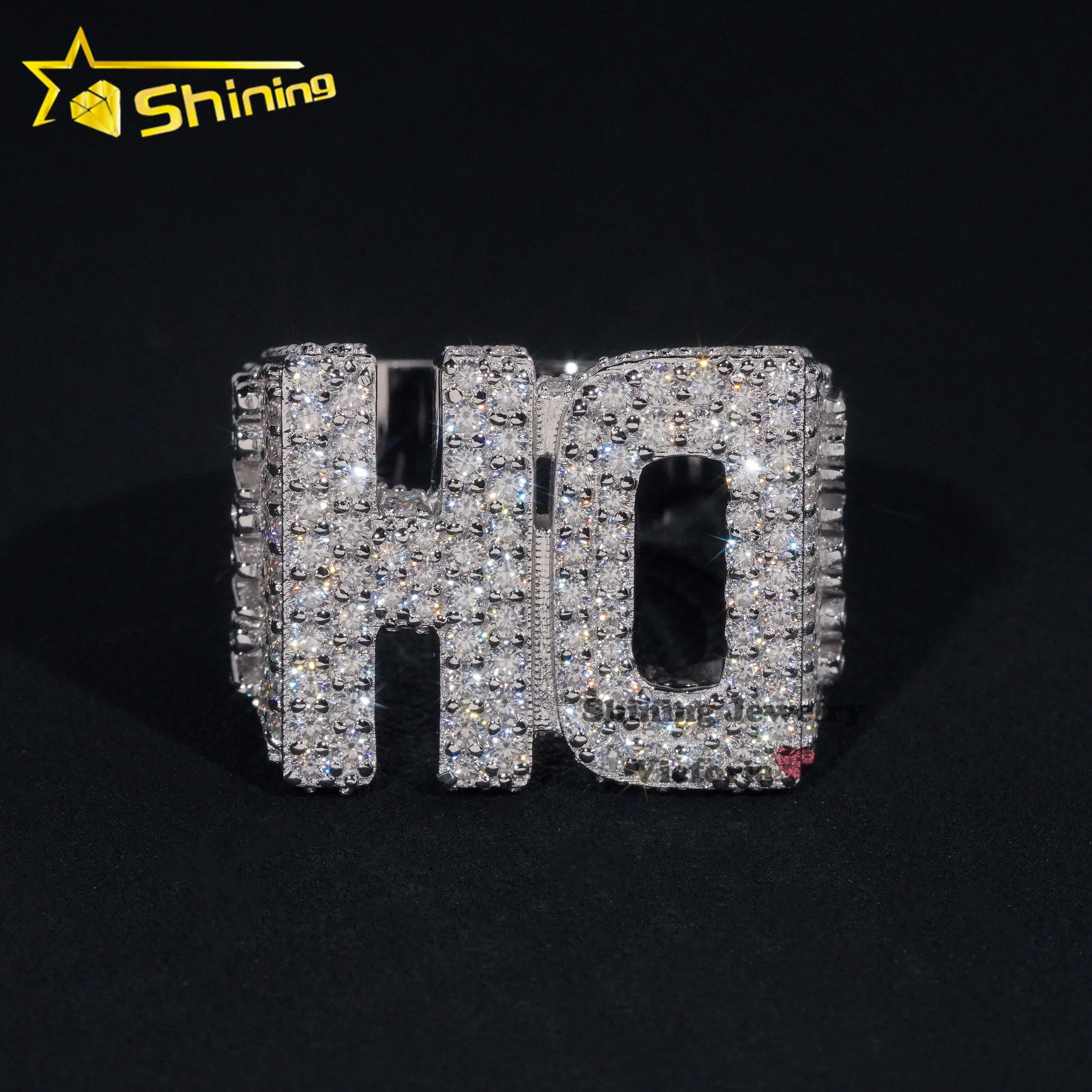 Hip Hop Rapper Custom Jewelry 925 Solid Silver VVS Moissanite Diamond Name Letter Ring Iced Out Hip Hop Men Ring