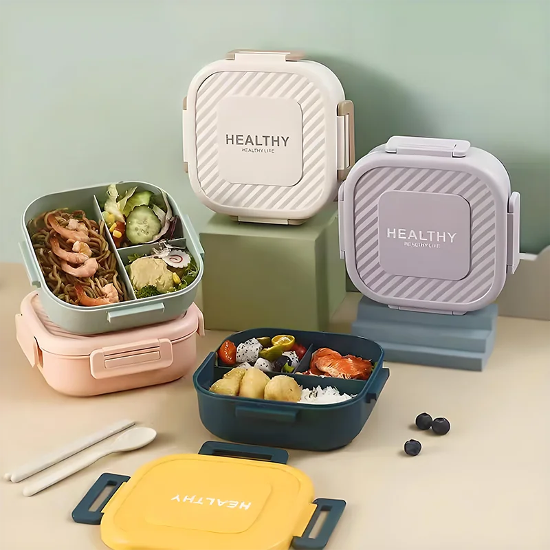 Wholesale 1300ml Food Grade Plastic 3 Compartment Rectangular Lunch Box Hot Product for Kids and Adults Storage Use