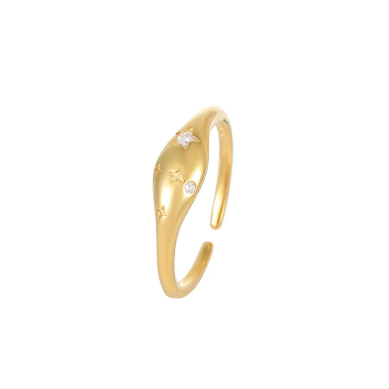 New Arrivals Silver 925 Rings Oval Snake Head Shape with Star Sun Zircon Ring for Girls Women