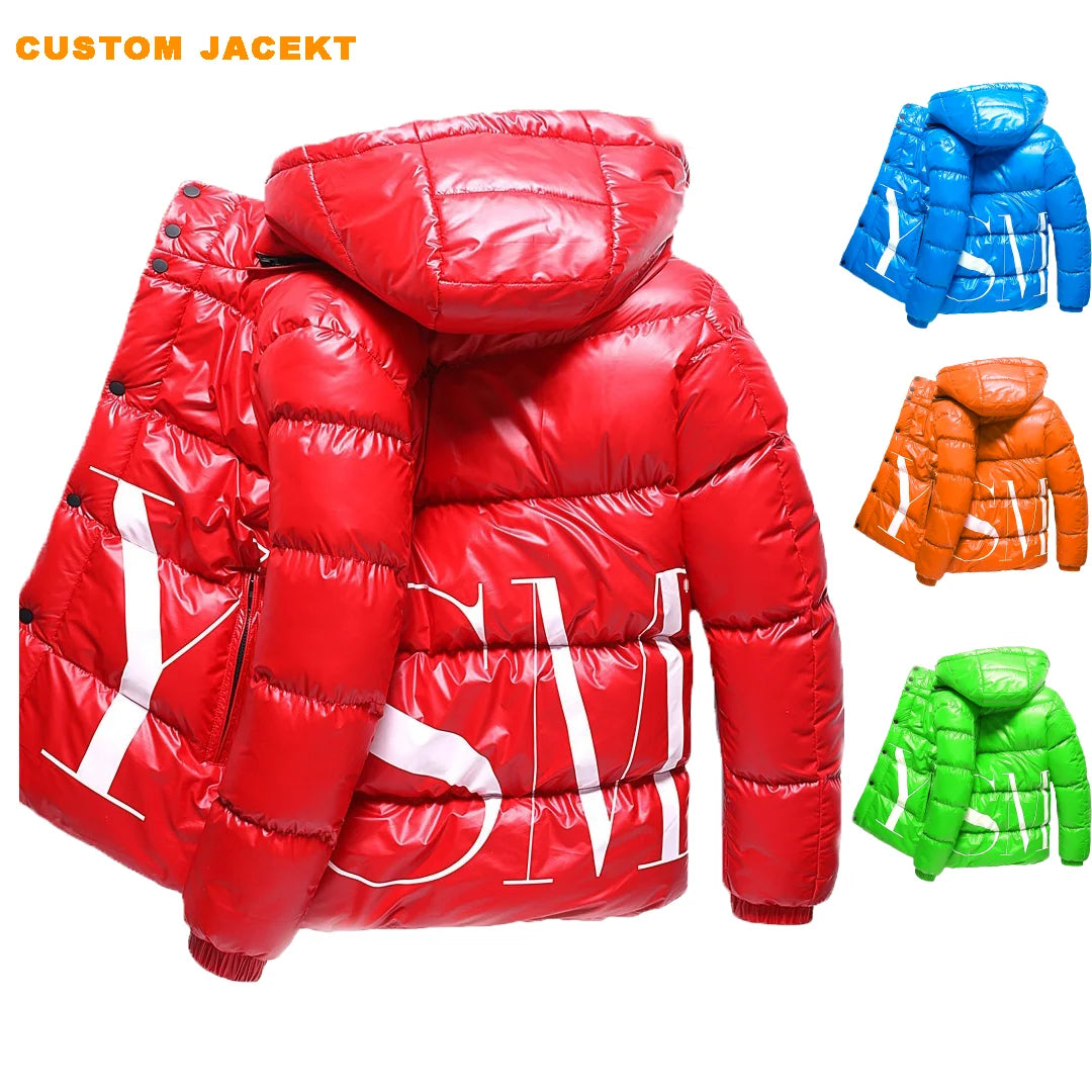 Wholesale Luxury Design Winter Custom Red Bubble Puffer Down Men's All Over Print Jacket