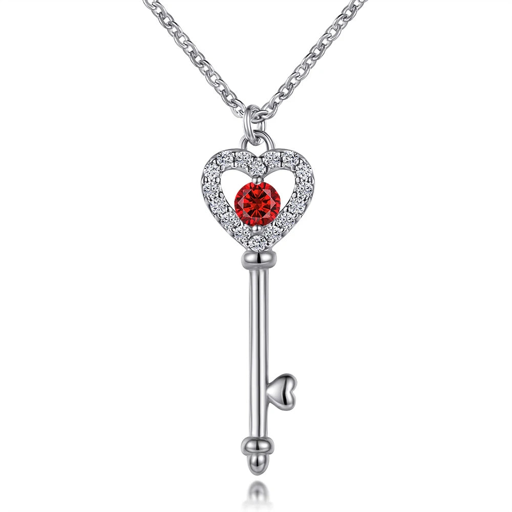 Wholesale 925 Silver Birthday Birth Stone 12 Month Jewelry CZ Key Charm Birthstone Pendant Necklace