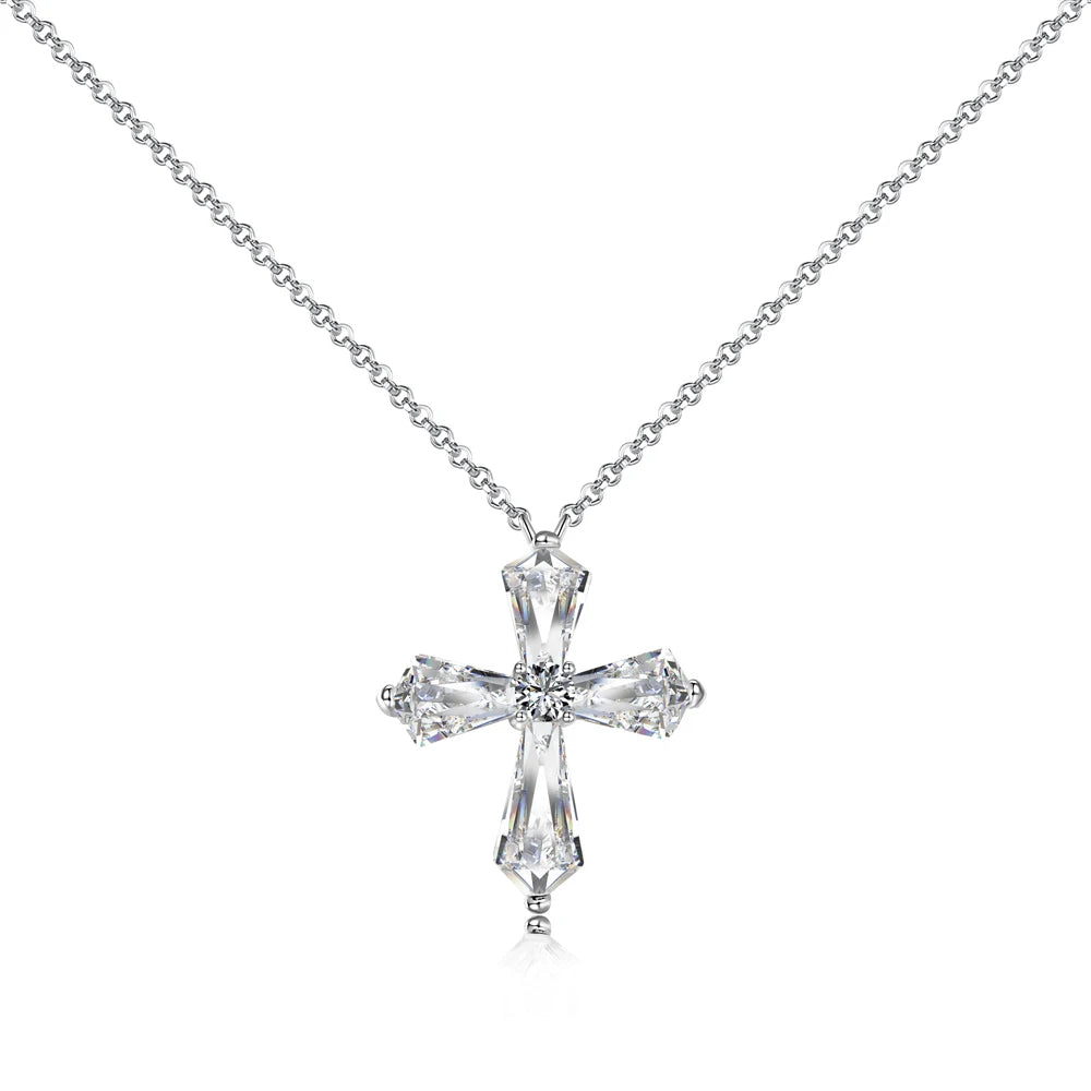 Dylam Dainty S925 Silver Rhodium Plated Non Tarnish Religious Catholic Christian Jesus 5A Cubic Zirconia Cross Pendant Necklace