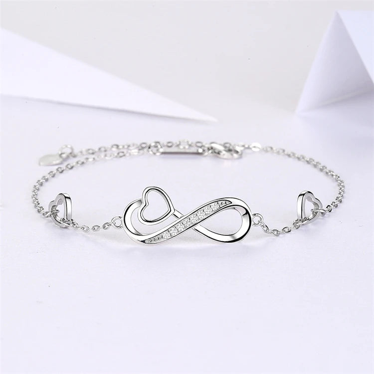 Fine Jewelry Cubic Zirconia Bracelet 925 Sterling Silver CZ Crystal Love Infinity Charm Bracelet for Women Girls Gifts