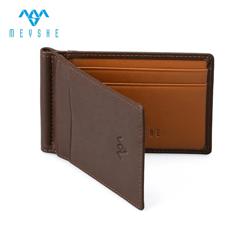 OEM Factory Custom Full Grain Genuine Leather Slim Money Clip Wallet Men Rfid