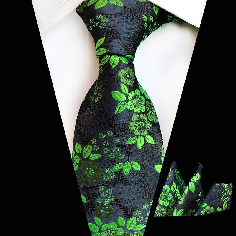 Wholesale Polyester Jacquard Men's Tie Floral Necktie With Pocket Square Set Custom Necktie Handkerchief for Wedding Business