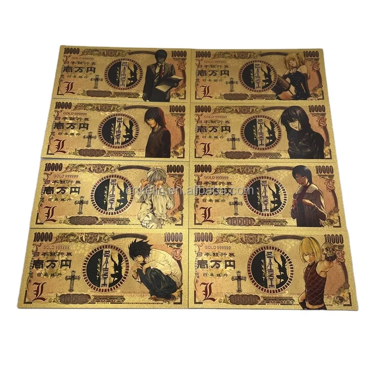 8 Types Japanese Anime Death-note Manga Card 24 k Gold Foil Plated Banknote