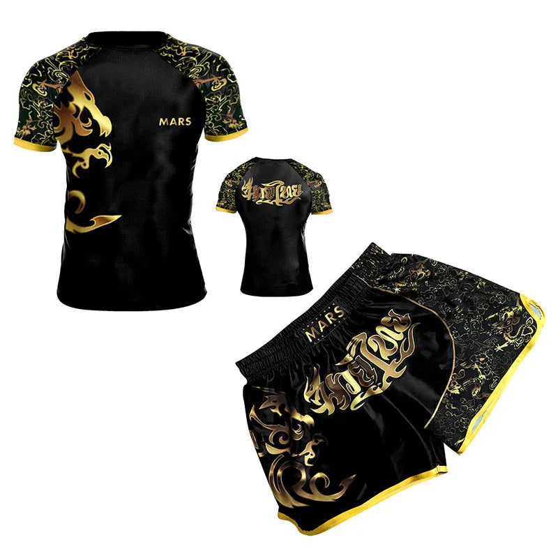 100% Polyester Digital Print Custom Made Lightweight Kick Boxing T Shirt Pant for Men Woman Muay Thai MMA Short