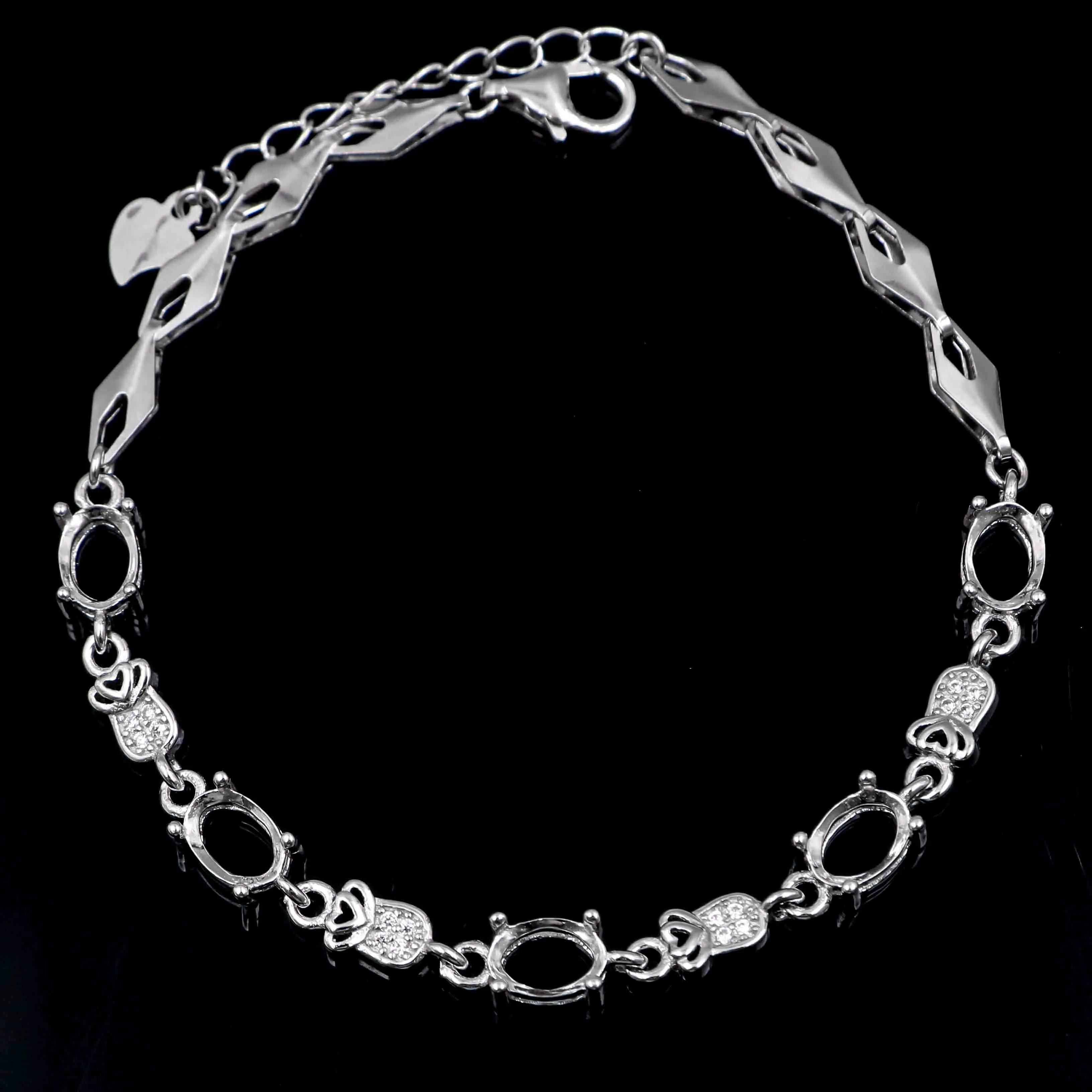 Sterling Silver 5*7mm Semi Mount Bracelet Empty Support Blank Claw Setting S925 Mountain Base Holder Without Stone for Inlay DIY