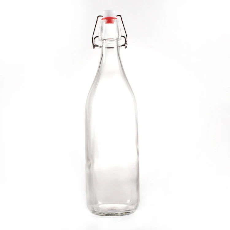 Transparent 1000ml Swing Top Home Brewing Kombucha Glass Bottle 1 Litro Botella Para Kombucha with Crown Cap Seal MOQ 100pcs