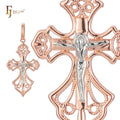 FJ Fallon Fashion Jewelry Catholic Cross Budded Pendant Plated in Rose Gold Two Tone Brass Based