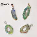 WT-P1814 Charming Fantasy Aurora Geode Agate Pendant Irregular Unique Pendant Accessories 18k Gold Plated Natural Stone Pendant