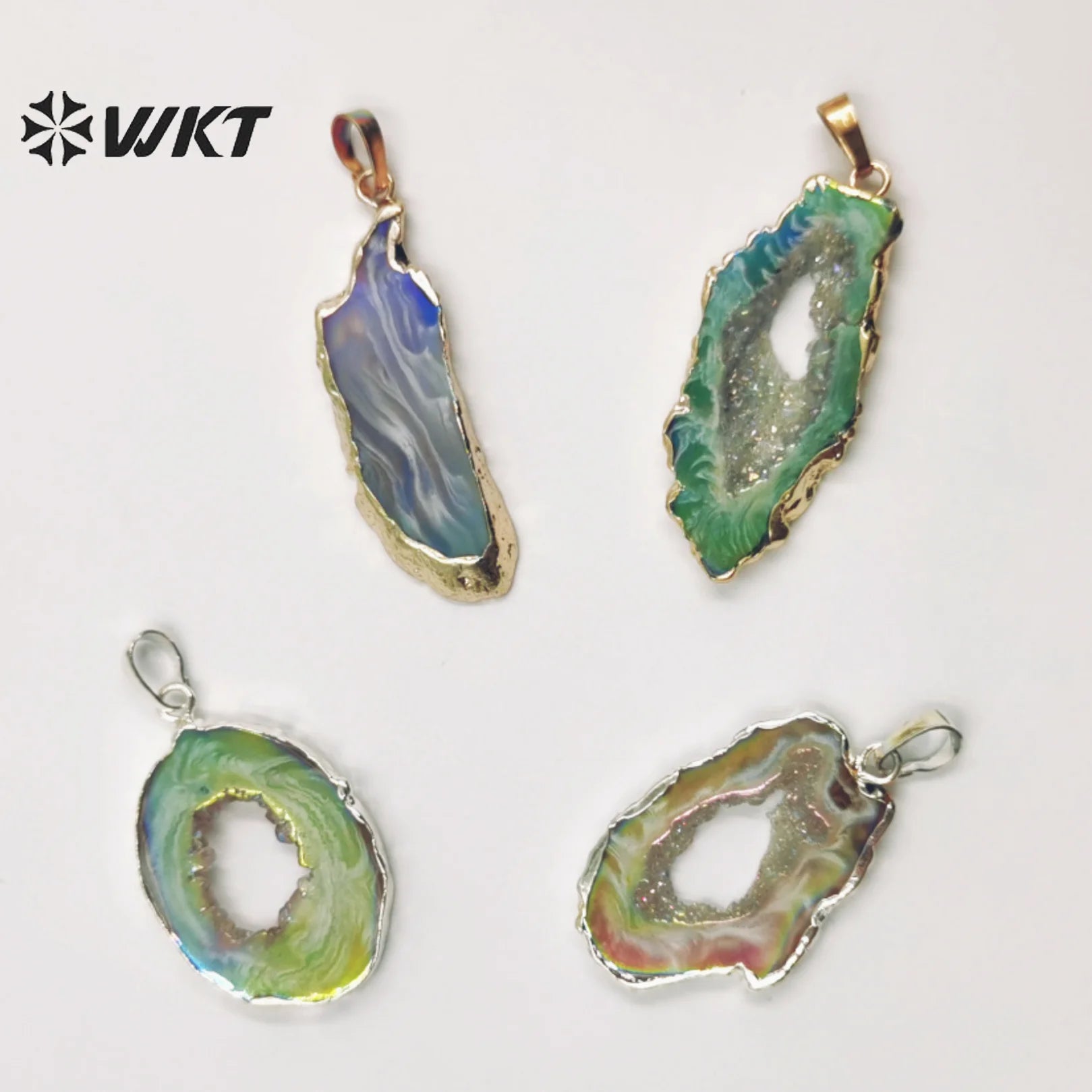 WT-P1814 Charming Fantasy Aurora Geode Agate Pendant Irregular Unique Pendant Accessories 18k Gold Plated Natural Stone Pendant