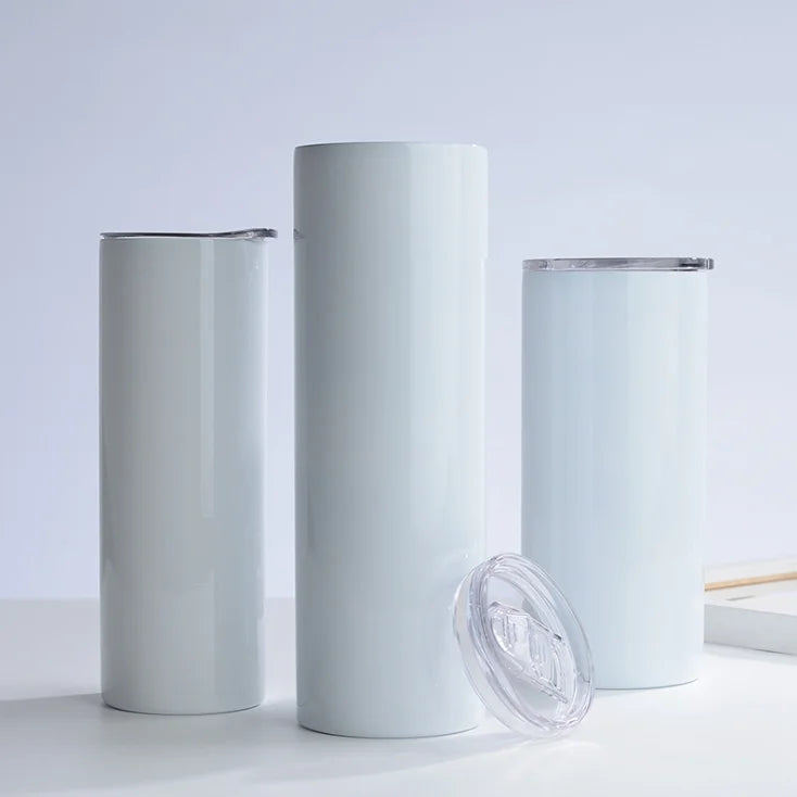 Watersy Double Wall Stainless Steel 304 Insulated 15oz 20 oz Tall Slim Straight White Skinny Tumblers Cups for Sublimation