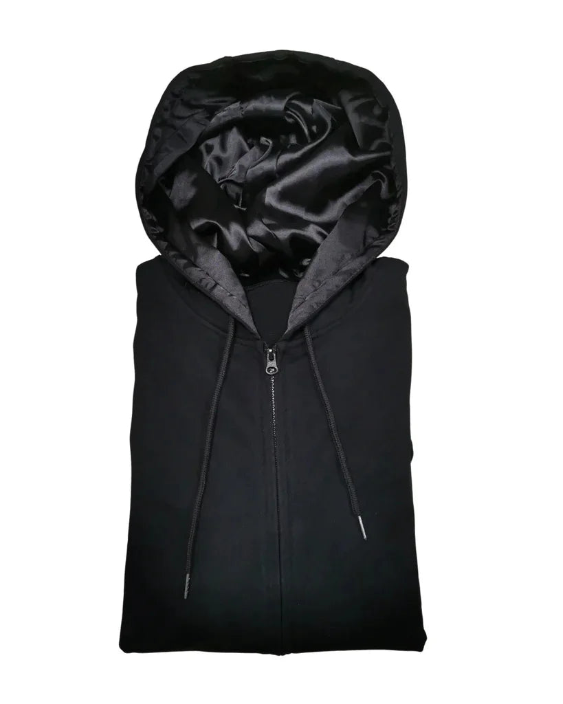 Fashion Heavy Weight Zip up Hoodie 100% Cotton Custom Zip up Hoodie Satin Hood