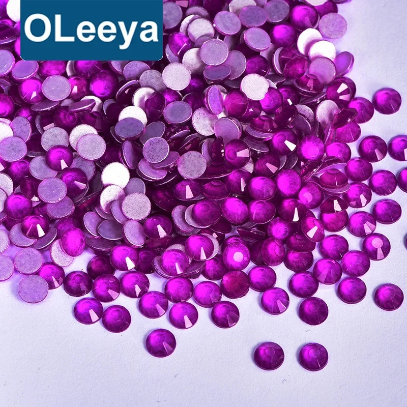 Oleeya Wholesale New Neon Purple Crystal Flat Rhinestones Glass Nail Rhinestones With Bulk Package