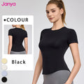 Janya Yoga Workout Shirts Summer Short Sleeve Athletic Sports Tops Breathable Crop Top Shirt Training Fitness Wear for Women MegaBDM