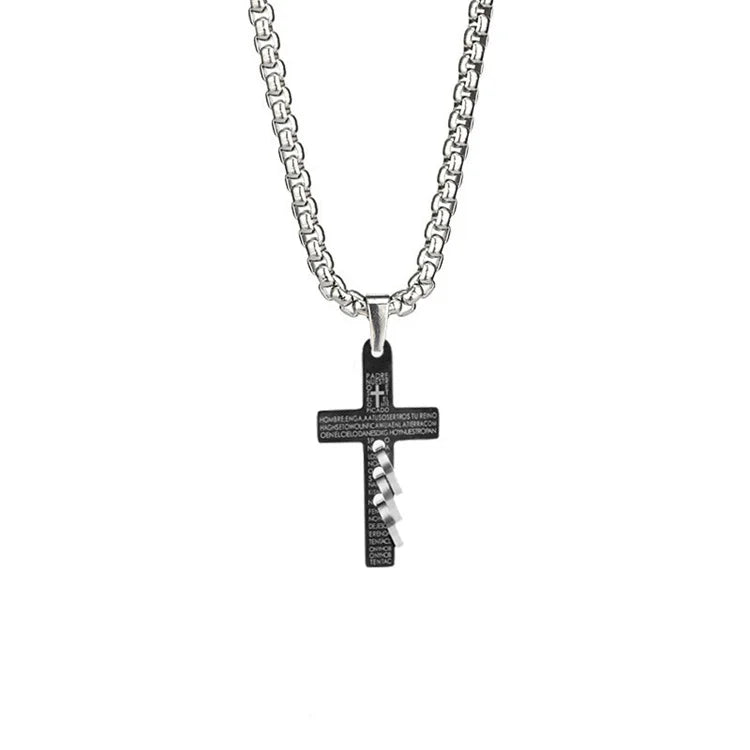 Wholesale Stainless Steel Personalized Retro Scripture Circle Popular Cross Necklace Pendant Hip-Hop Necklace
