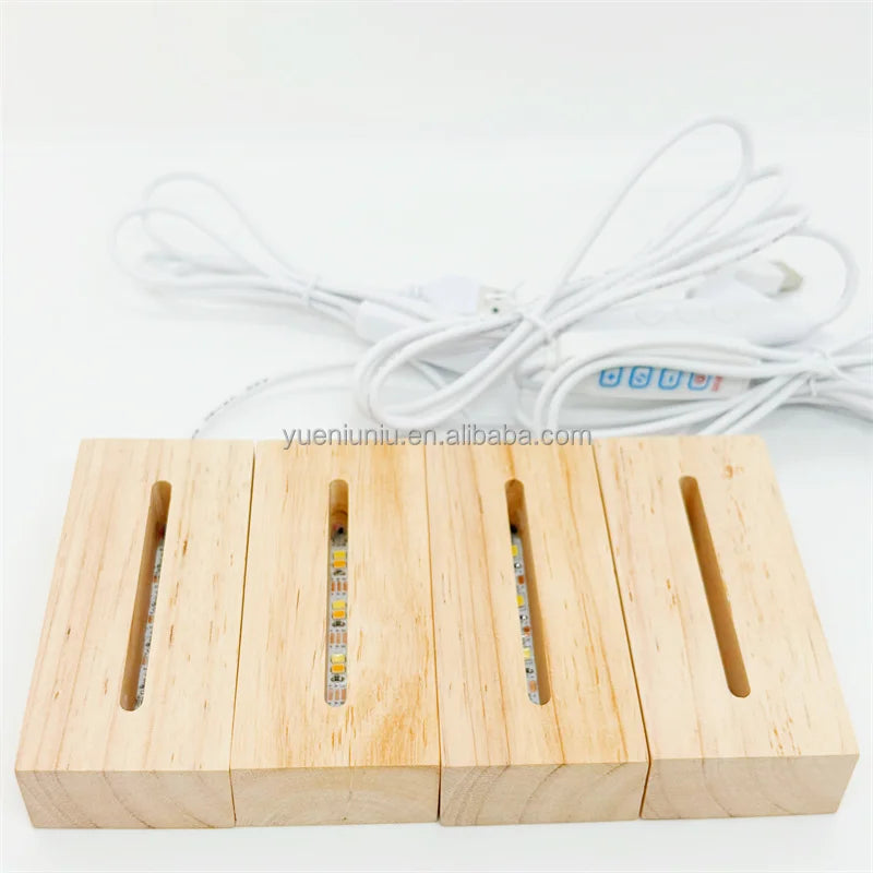 DIY 3D Led Night Light Acrylic Board with Wood Stand Holder Wooden Lamp Base Night Light USB