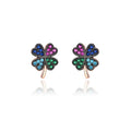Fashion 925 Sterling Silver Colorful Zircon Four-leaf Clover Stud Earrings Lucky Floral Heart Design Jewelry for Women