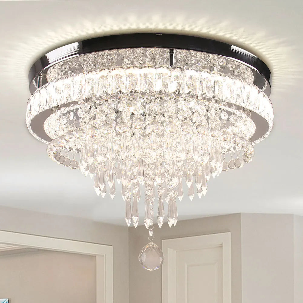 19.7" Modern Large LED Flush Mount Crystal Chandelier Contemporary Ceiling Light Fixtures for Living Room Bedrooms Dining