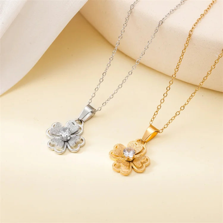 Wholesale No Fade Zircon Stainless Steel Women Simple Luxury Design Double Layered Flower Necklace