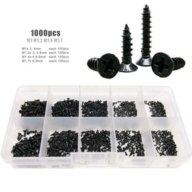Total 1000pcs/box M1 M1.2 M1.4 M1.7 Black Set Kit Small Mini Micro Cross Phillips Flat Countersunk Head Wood Self Tapping Screw