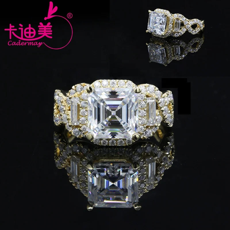 Cadermay Trendy Asscher Cut 7x7mm 2CT Moissanite Diamond Luxury Jewelry Twisted Ring