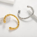 Wholesale Non Tarnish Jewelry 18K Gold Plated 7mm Chunky Hammer Pattern Open Cuff Bangle Bracelet for Couple