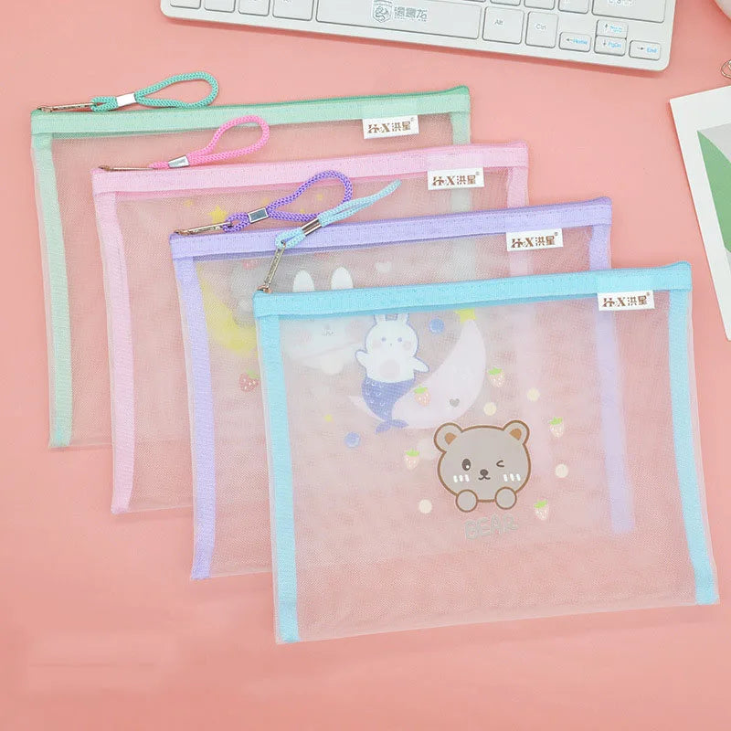 A4 Transparent File Bag Cute Student Information Bag Cartoon Pen Bag Nylon Document Storage Bag693