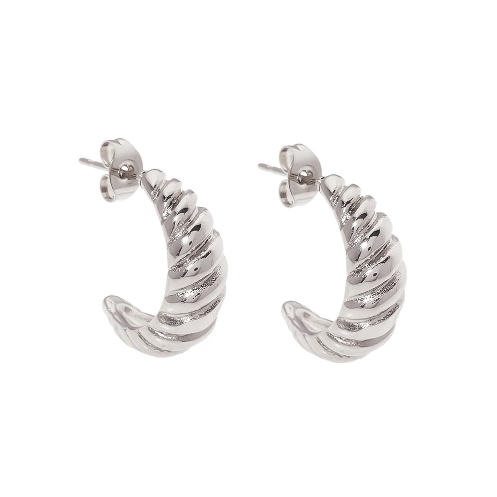 Classic Trendy Titanium Steel 316L Hypoallergenic Silver Croissant Hoop Earrings Geometric Design for Women Gift Idea