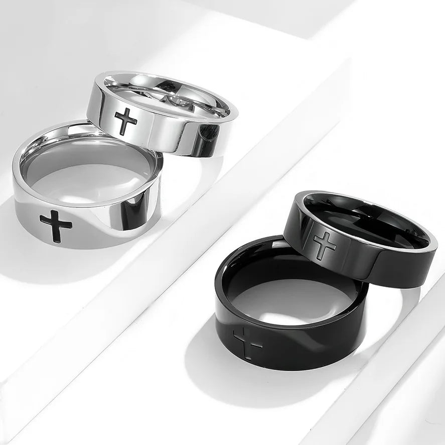 Hot Selling Classic Design 316L Stainless Steel Couples Cross Lovers Ring Women Men JZ623