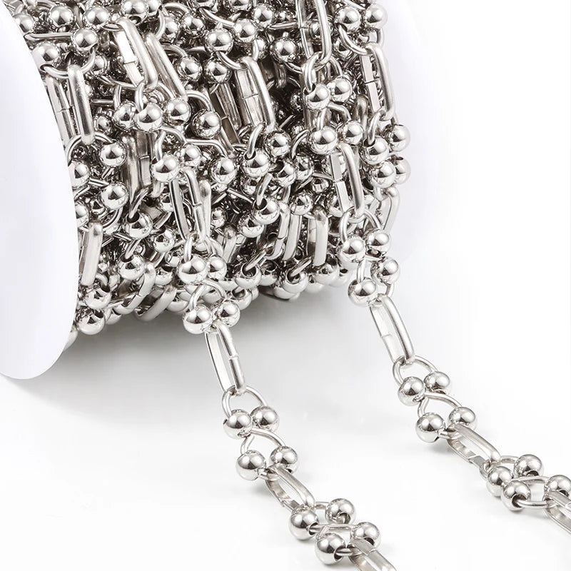 Handmade Titanium Stainless Steel Chains in Stock Hip Hop Necklace Jewelry Accessories Sweat Resistant Four Beads Link Chain