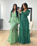 Good Quality Solid Color Pleated V Neck Elegant Ladies Casual Maxi Dresses
