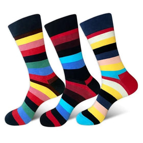 Wholesale Fashion Striped Patterned Socks Men Happy Colorful Cotton Dress Crew Socks