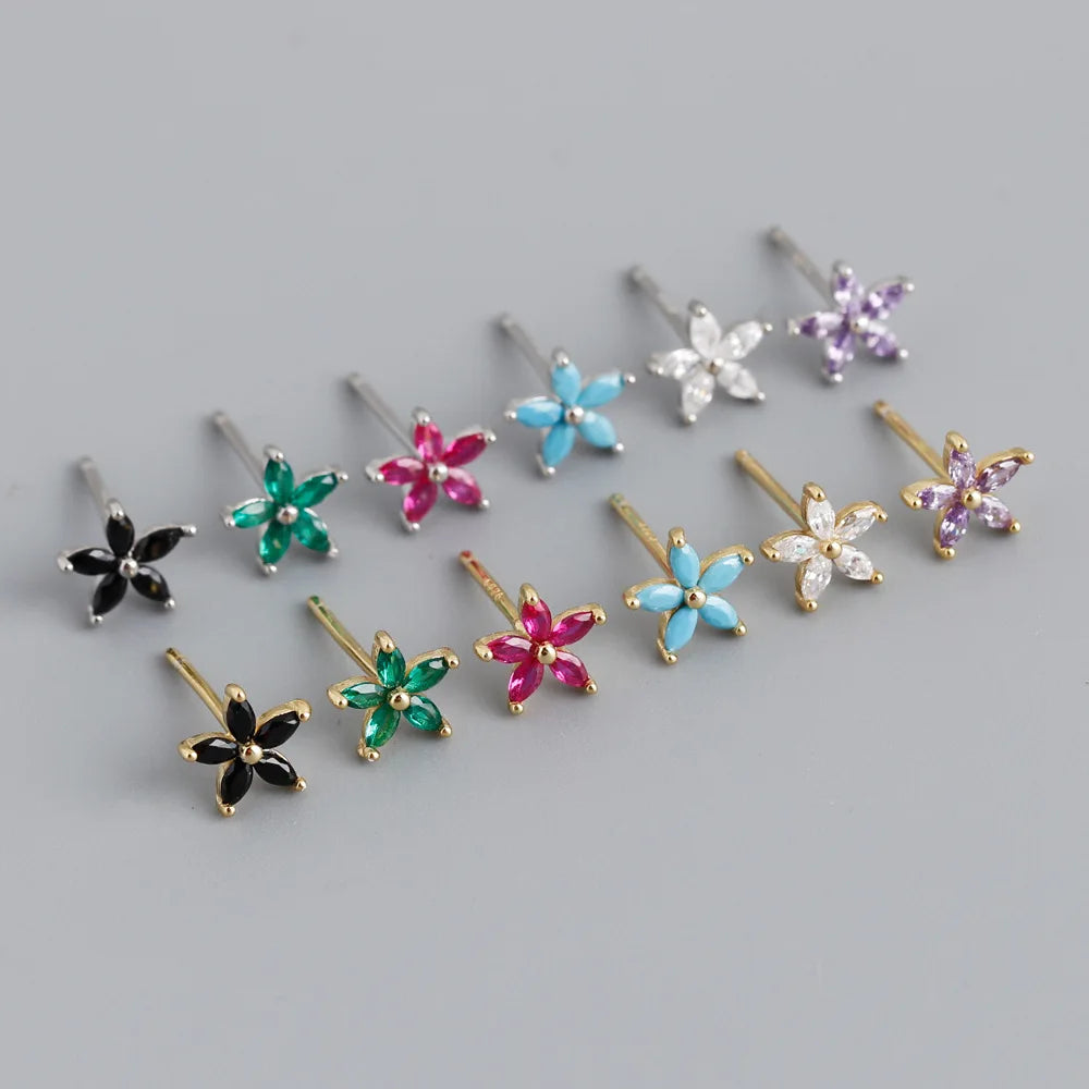 New Fashion Jewelry INS S925 Sterling Silver Colorful CZ Rose Flower Stud Earrings for Women  EH1361