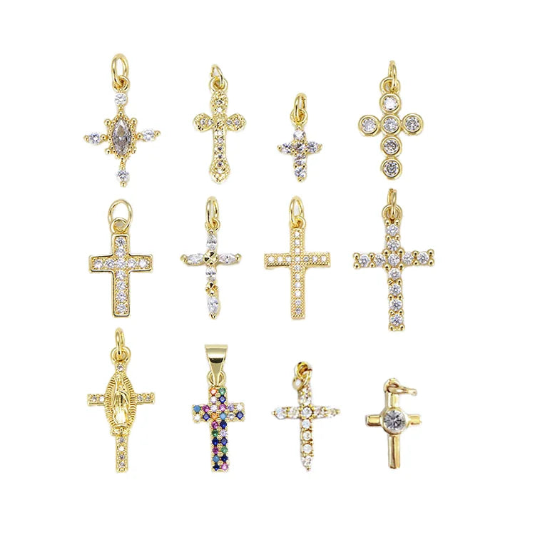 CZ8328 Wholesale Tiny Mini Cz Micro Pave Diamond Cross Pendant Charmcubic Zirconia Christian Religion Pendant Findings