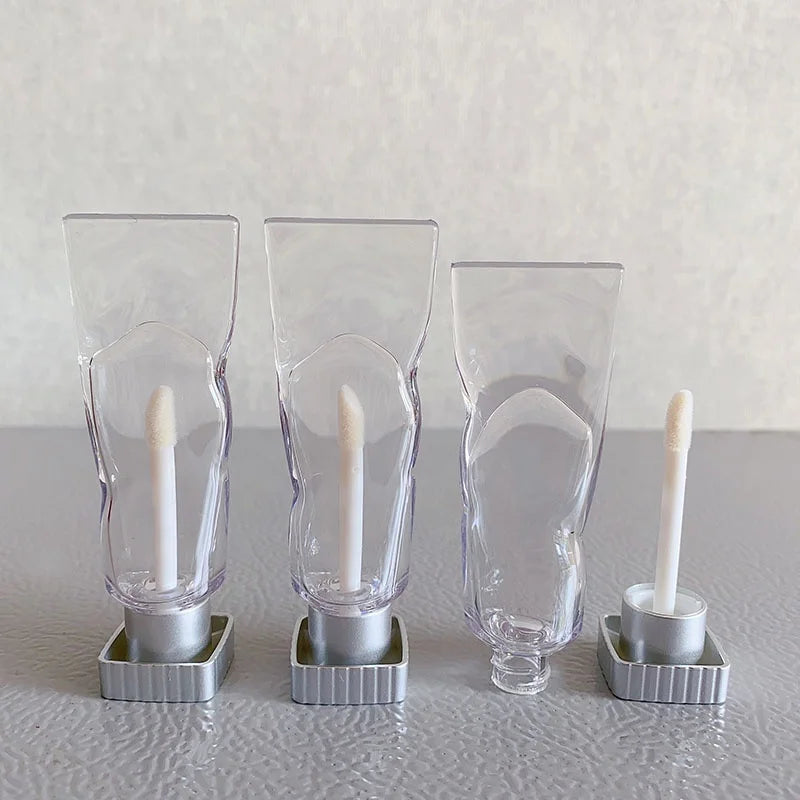 LZ Pack Stock 100pcs Newest Toothpaste 4ml Matte Silver Private Label Lipgloss Tubes Flat Small Plastic Lip Gloss Tubes